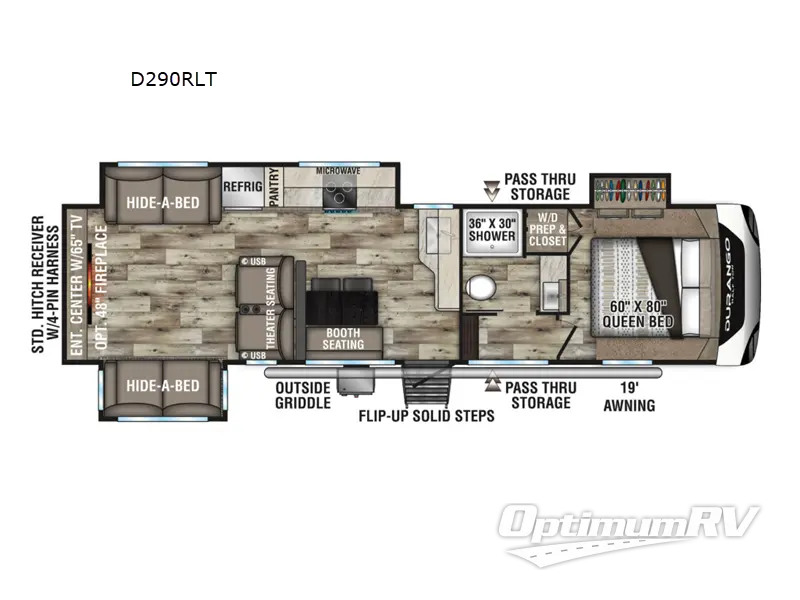 2022 KZ Durango Half-Ton D290RLT Floorplan Photo