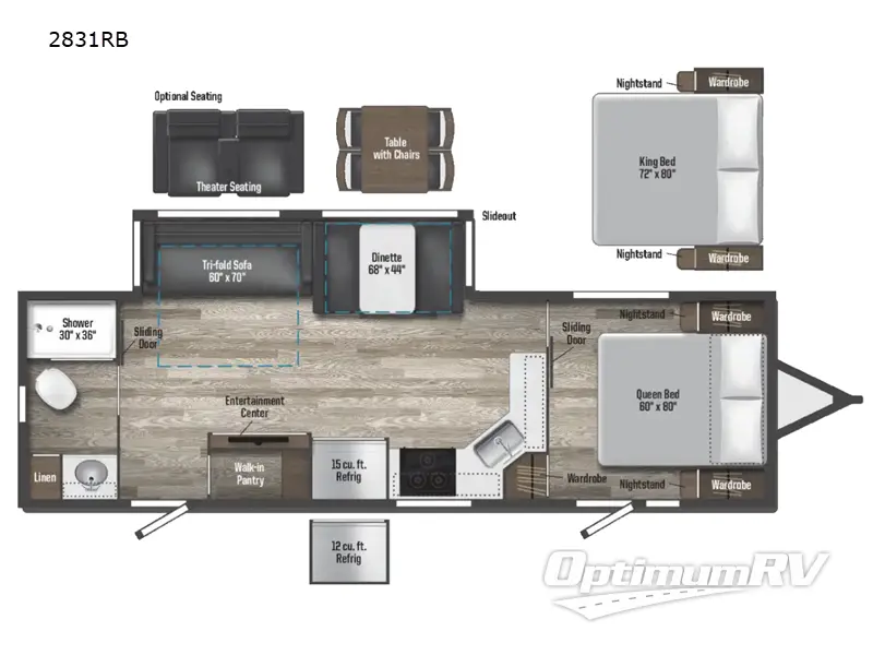 2023 Winnebago Towables Voyage 2831RB Floorplan Photo