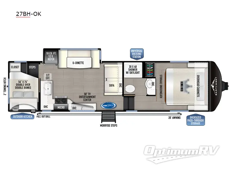 2024 East To West Tandara 27BH-OK Floorplan Photo