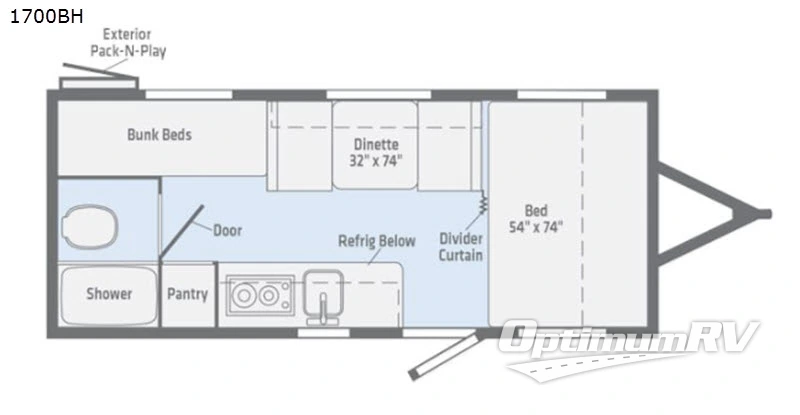 2018 Winnebago Towables Micro Minnie 1700BH Floorplan Photo