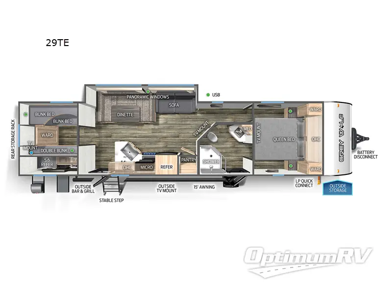 2024 Forest River Cherokee Grey Wolf 29TE RV Floorplan Photo