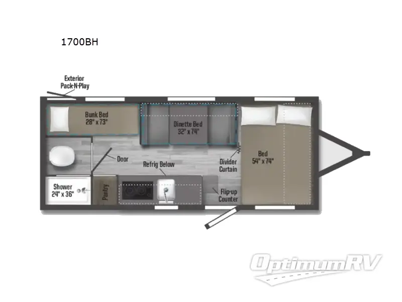 2022 Winnebago Towables Micro Minnie 1700BH RV Floorplan Photo