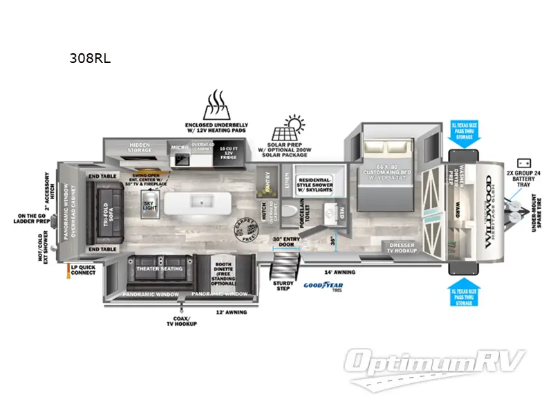 2024 Forest River Wildwood Heritage Glen 308RL Floorplan Photo