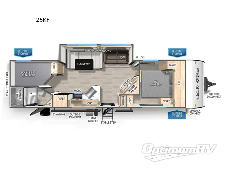 2025 Forest River Cherokee Grey Wolf 26KF RV Floorplan Photo