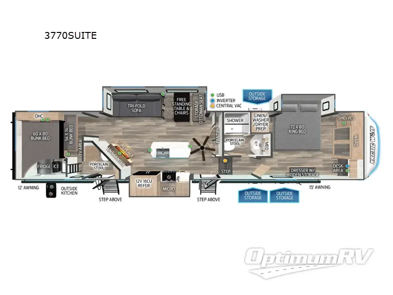 2024 Forest River Cherokee Arctic Wolf Suite 3770 RV Floorplan Photo