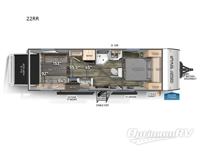 2023 Forest River Cherokee Grey Wolf 22RR Floorplan Photo