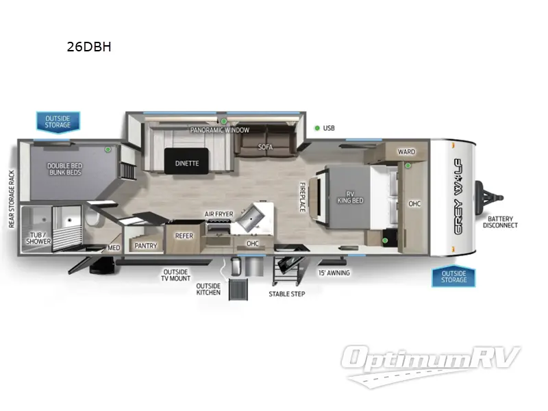 2026 Forest River Cherokee Grey Wolf 26DBH Floorplan Photo