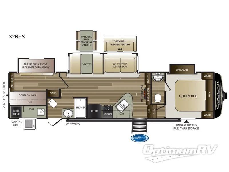 2019 Keystone Cougar Half-Ton Series 32BHS RV Floorplan Photo