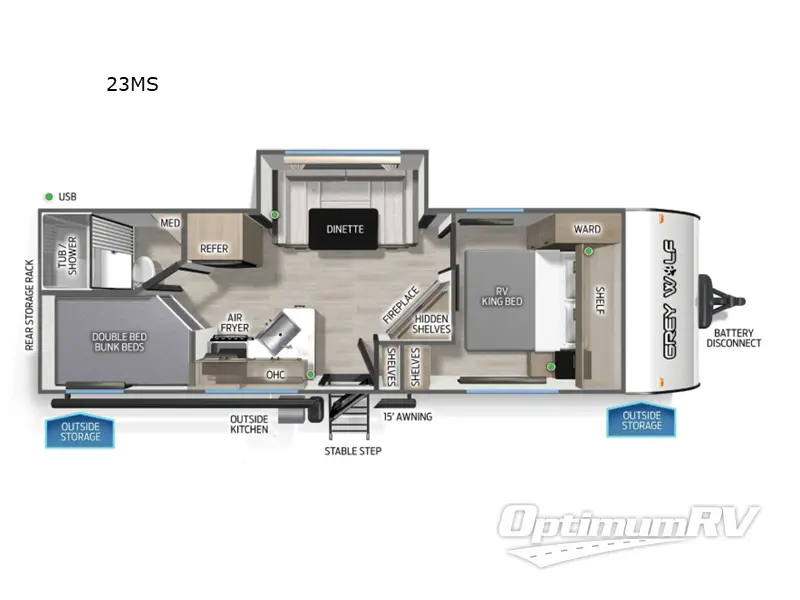 2026 Forest River Cherokee Grey Wolf 23MS RV Floorplan Photo