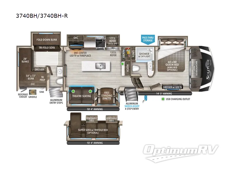 2022 Grand Design Solitude S-Class 3740BH-R Floorplan Photo