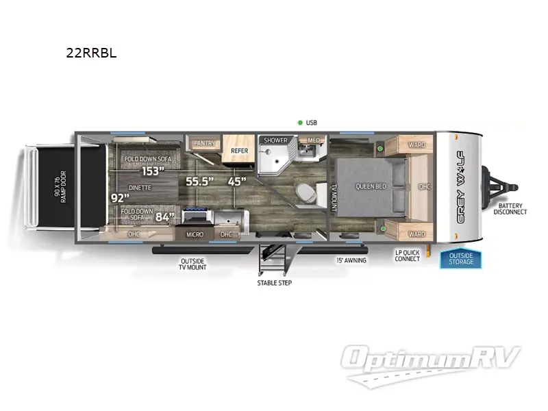 2024 Forest River Cherokee Grey Wolf Black label 22RRBL RV Floorplan Photo