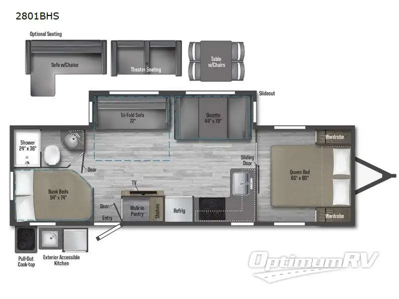 2022 Winnebago Towables Minnie 2801BHS RV Floorplan Photo