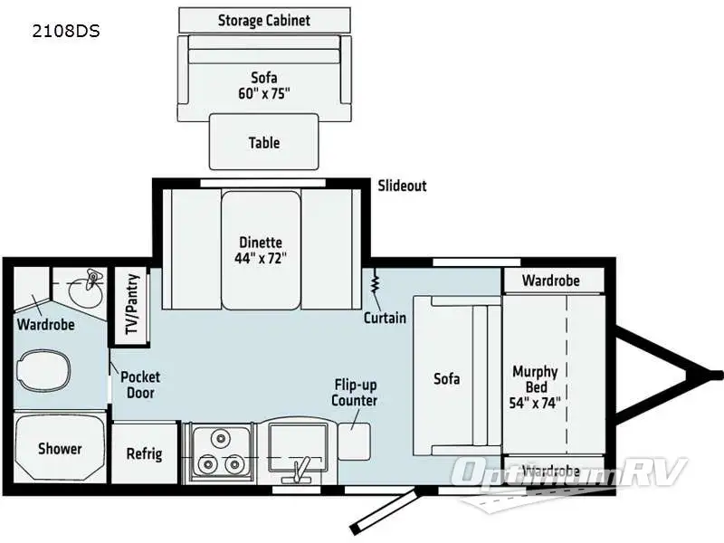 2021 Winnebago Towables Micro Minnie 2108DS RV Floorplan Photo