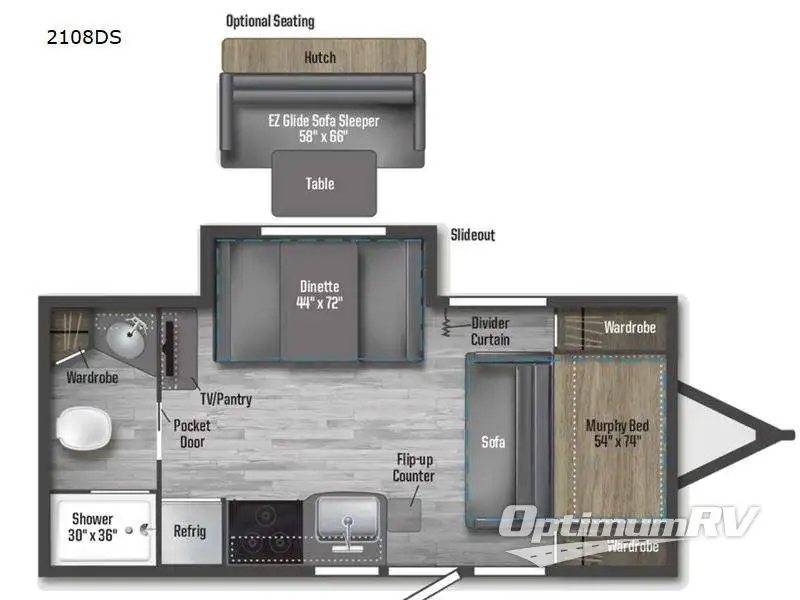 2023 Winnebago Towables Micro Minnie 2108DS RV Floorplan Photo