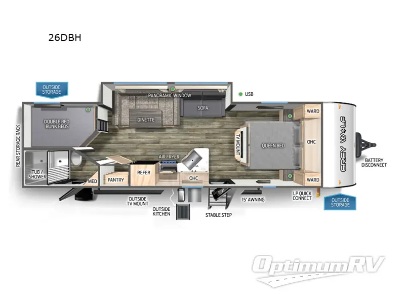 2025 Forest River Cherokee Grey Wolf 26DBHBL RV Floorplan Photo