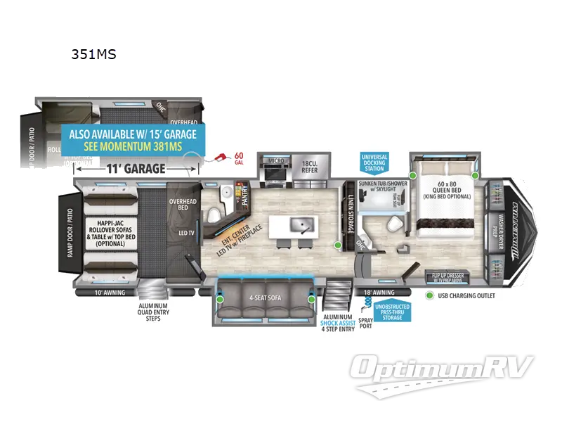 2022 Grand Design Momentum M-Class 351MS RV Floorplan Photo