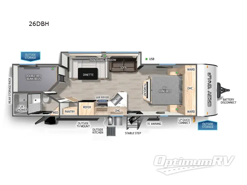 2025 Forest River Cherokee Grey Wolf 26DBH RV Floorplan Photo