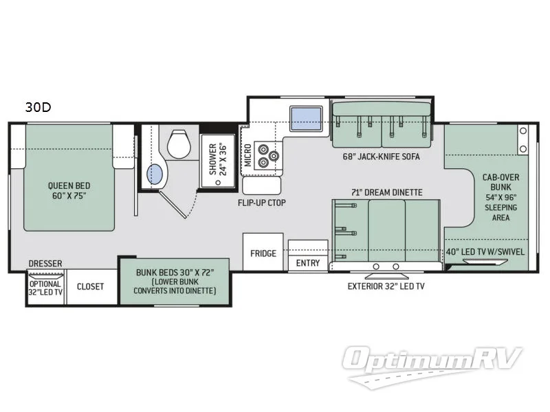 2018 Thor Four Winds 30D Bunkhouse RV Floorplan Photo