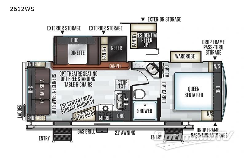 2019 Forest River Rockwood Ultra Lite 2612WS RV Floorplan Photo