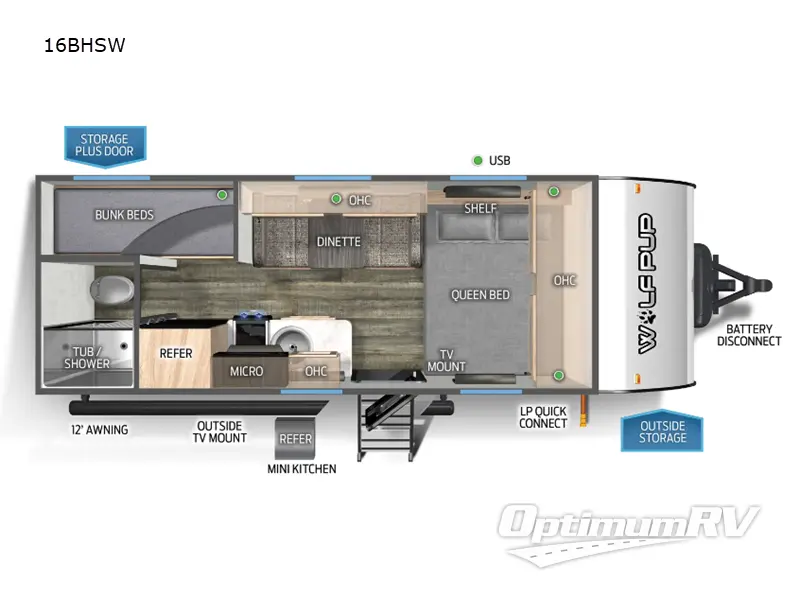 2025 Forest River Cherokee Wolf Pup 16BHSW RV Floorplan Photo