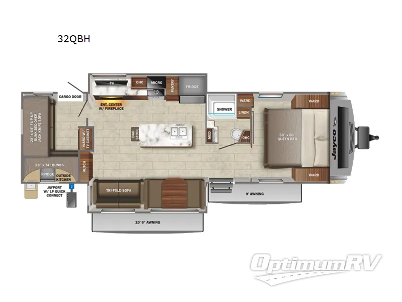 2023 Jayco White Hawk 32QBH RV Floorplan Photo