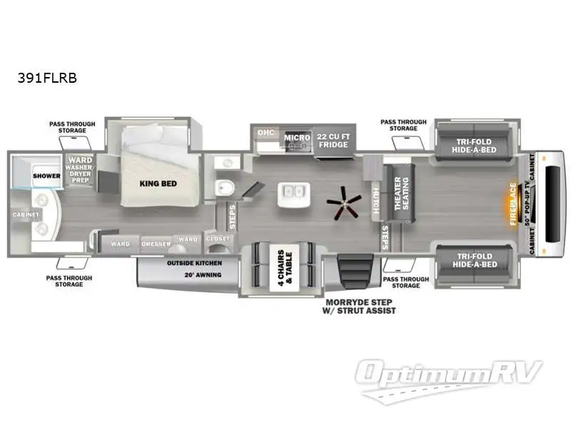 2022 Forest River Sandpiper Luxury 391FLRB RV Floorplan Photo