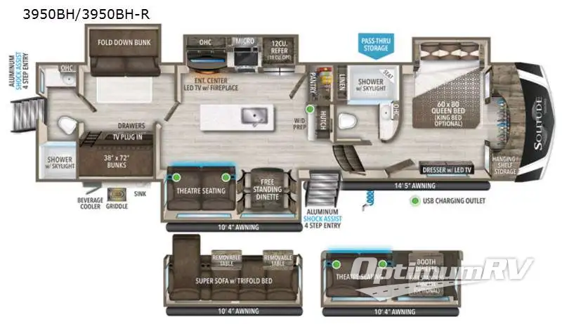 2021 Grand Design Solitude S-Class 3950BH RV Floorplan Photo