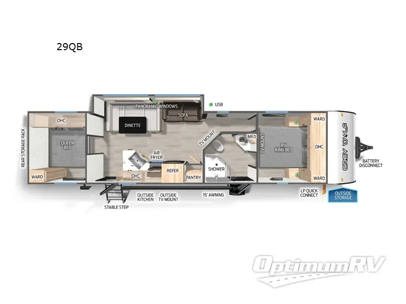 2025 Forest River Cherokee Grey Wolf 29QB RV Floorplan Photo