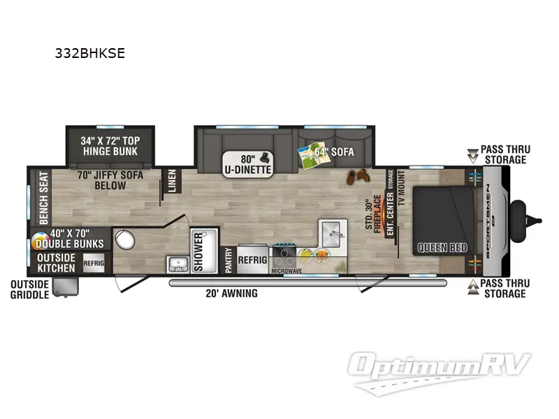 2024 KZ Sportsmen SE 332BHKSE RV Floorplan Photo