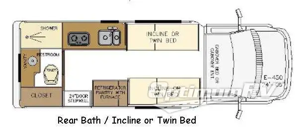 2016 Born Free Spirit Rear Bath Incline or Twin Bed RV Floorplan Photo