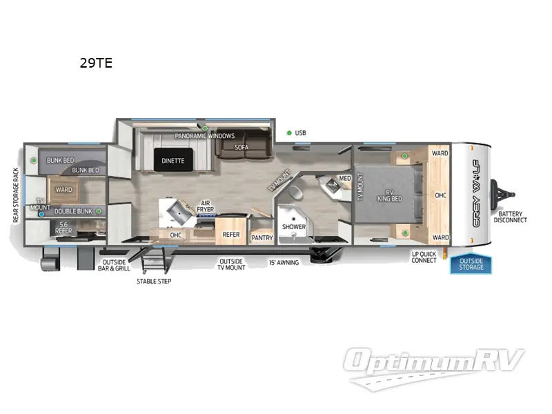 2025 Forest River Cherokee Grey Wolf 29TE RV Floorplan Photo