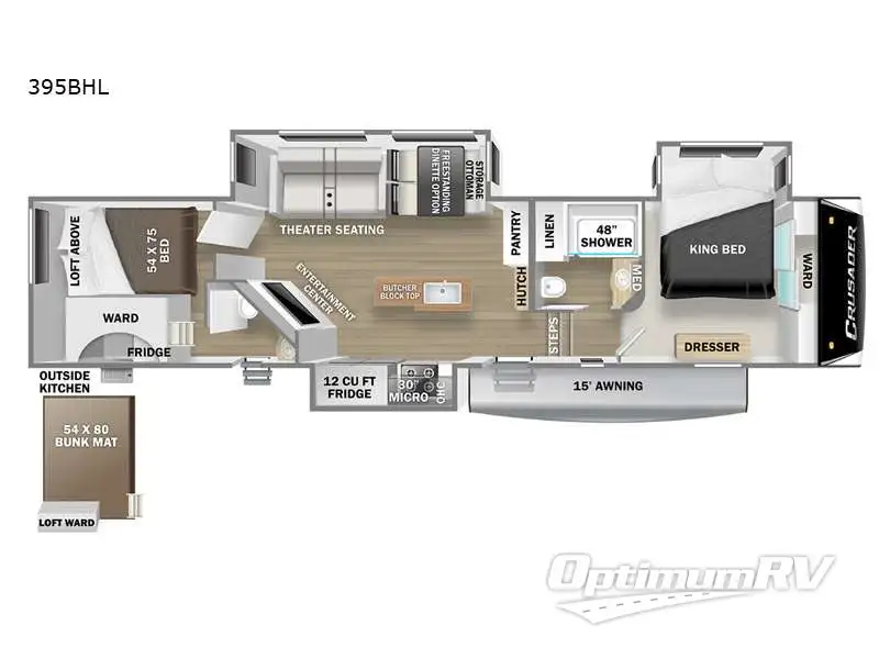 2022 Prime Time Crusader 395BHL RV Floorplan Photo