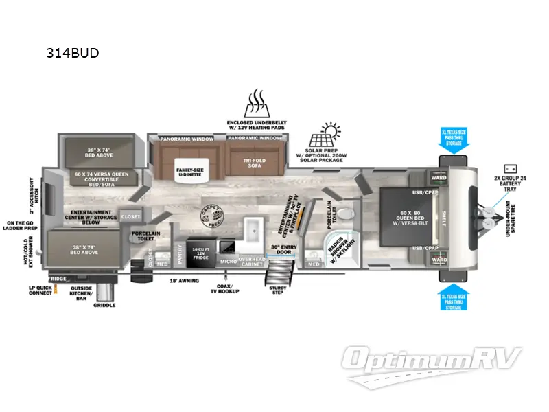 2025 Forest River Wildwood Heritage Glen 314BUD Floorplan Photo