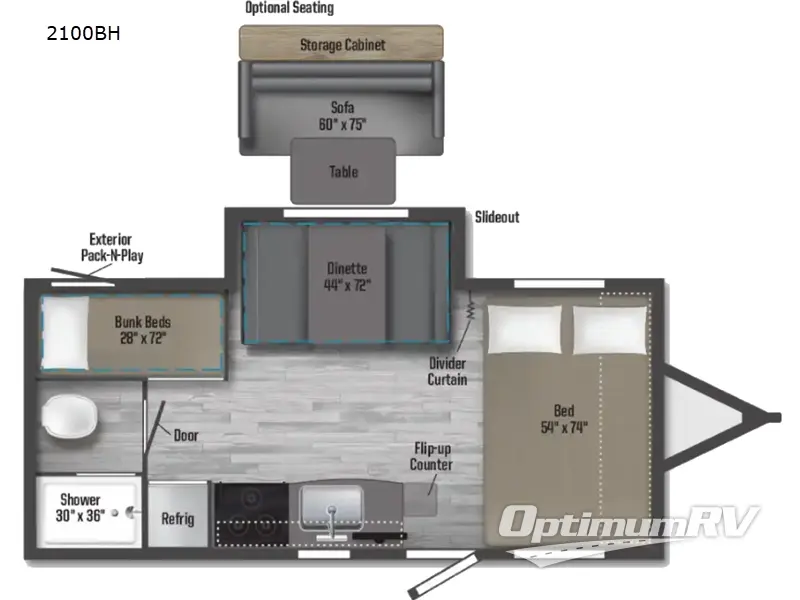 2022 Winnebago Towables Micro Minnie FLX 2100BH RV Floorplan Photo