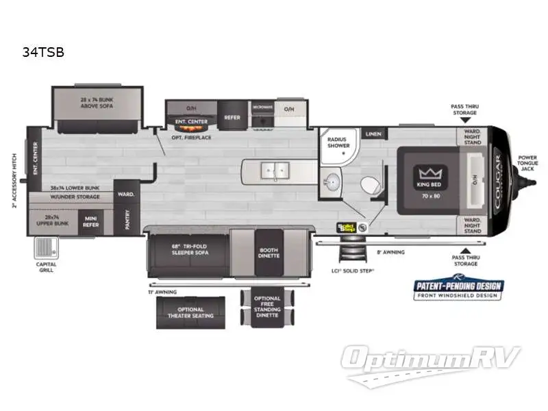 2022 Keystone Cougar Half-Ton 34TSB RV Floorplan Photo