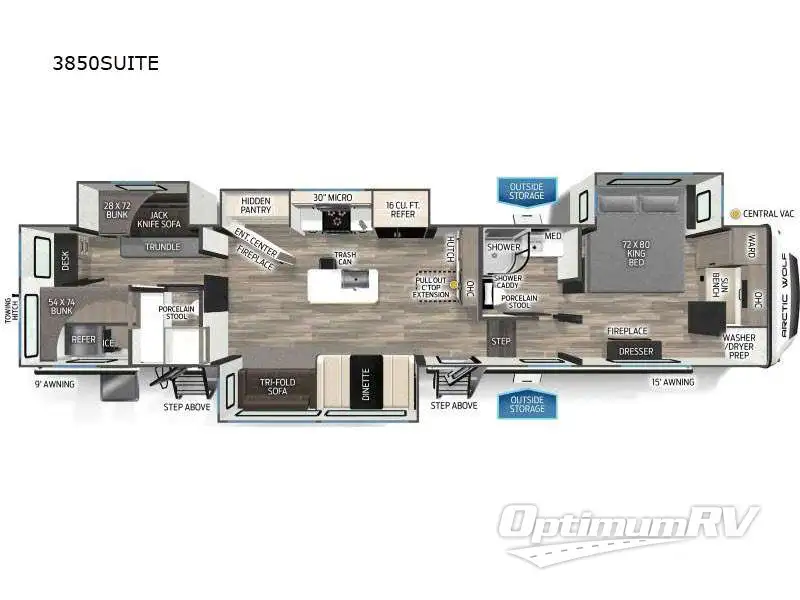 2025 Forest River Cherokee Arctic Wolf Suite 3850 RV Floorplan Photo