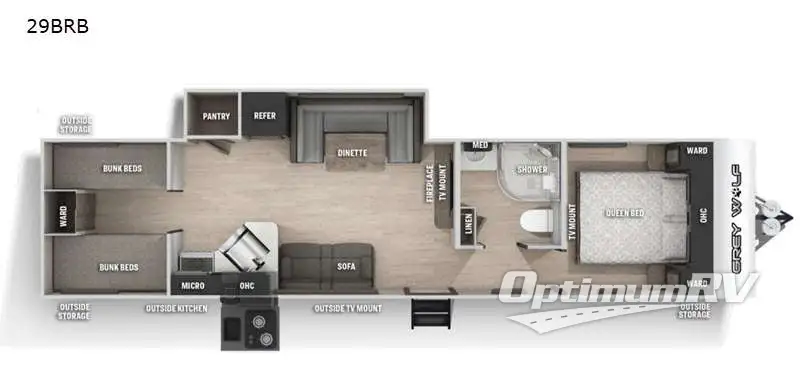 2022 Forest River Cherokee Grey Wolf 29BRB RV Floorplan Photo