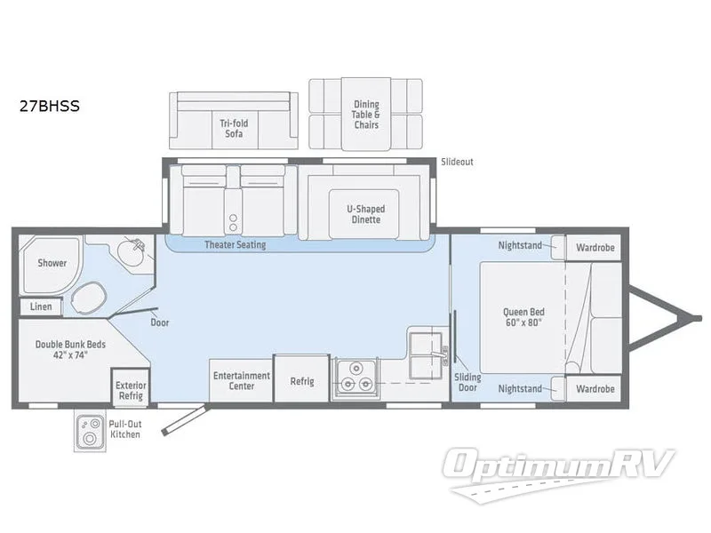 2019 Winnebago Towables Minnie Plus 27BHSS RV Floorplan Photo